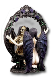 Fate's Reflection - Spiegel - Memento Mori - Gothic Engel met spiegelbeeld van een skelet - 33 cm hoog