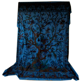 Bedsprei / wandkleed Levensboom / Tree of Life blauw - 200 x 220 cm