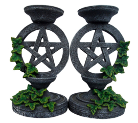 Aged Pentagram Candlesticks - Wicca kandelaren - 13.4 cm hoog