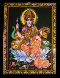 Indiase Hindu god wandkleed Saraswati 40 x 55 cm
