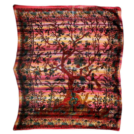 bedsprei wandkleed levensboom tree of life burgundy 240 x 210 cm grove weef