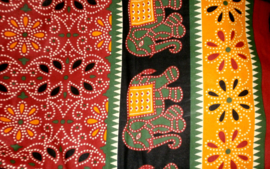Bedsprei, wandkleed, grand foulard Olifanten mandala rood oranje - 220 x 240 cm