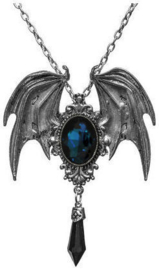 Restyle nekketting / broche - Della Morte - cyaan vleermuis