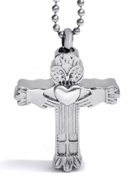 Crematie assieraad nekketting 316 roestvrije staal Claddagh Kruis zilver - 4.2 cm hoog