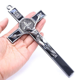 Crucifix Jezus Christus op Kruis - zwart zilver - 19 cm lang