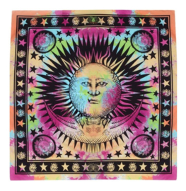 Wandkleed bedsprei tafelkleed vloerkleed tie dye zon en sterren - 150 x 150 cm