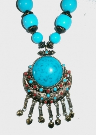 Tibetaanse ketting turquoise cirkel dessin 2