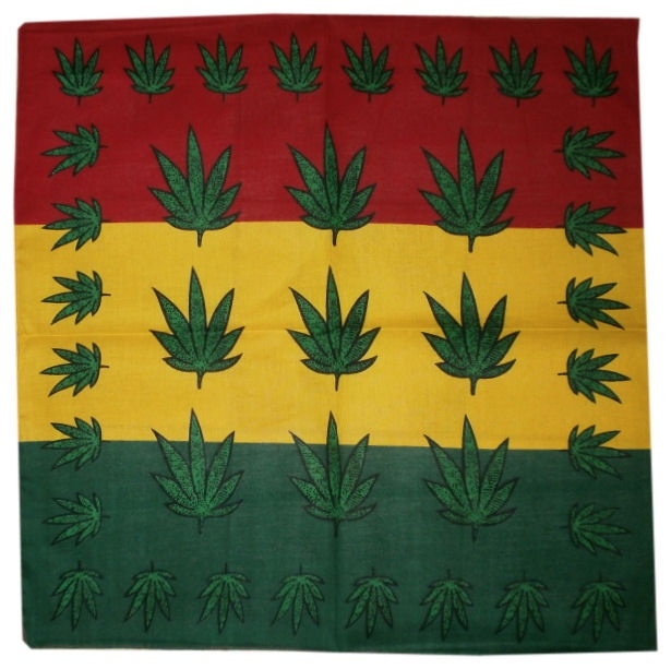 Bandana / wandkleed / tafelkleed Rastafari groene wietbladen  - ca. 55 x 55 cm