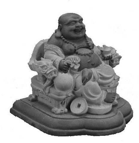Happy Boeddha op drakenstoel zwart grijs hematiet - 9 cm hoog