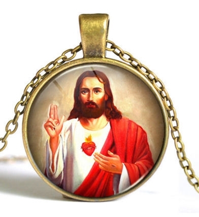 Glazen hanger met ketting Christus dessin 2