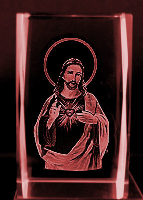 Jezus Christus Heilig Hart Laserblok -  4 x 4 x 6 cm