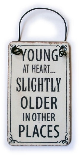 Mini metalen bord - Young at heart - 8 x 5 cm