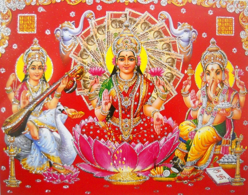 Hindu poster Lakshmi Ganesha Saraswati 6 - 23 x 29 cm