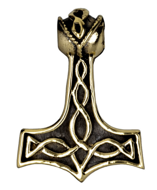 Bronzen kettinghanger Keltische Viking Thor hamer met teken van oneindig knoop - 32 x 24 mm