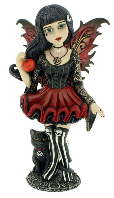 Hazel - Gothic fee beeld met zwarte kat - 16 cm hoog