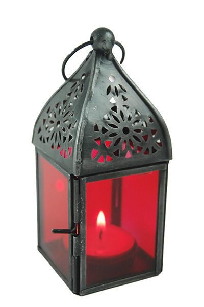 Marokkaanse style glazen lantaren graflicht rood - 13 cm hoog