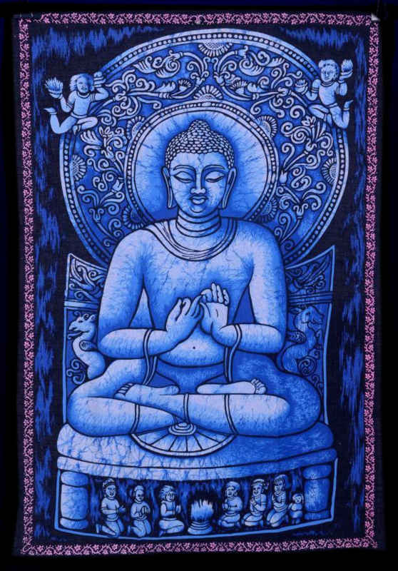 Indiase muurkleed wandkleed Boeddha blauw c.a.  80 x 110 cm