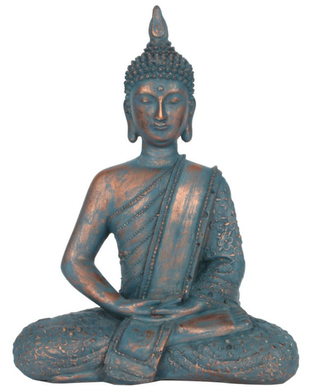 Mediterende Thaise Boeddha Brons Groen - 26 cm hoog