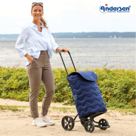 Boodschappenwagen met 4 wielen, ook om te duwen, Quattro Shopper Hilma blauw