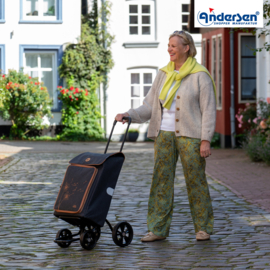 Boodschappenwagen met 4 wielen, ook om te duwen, Quattro Shopper Erbo Zwart