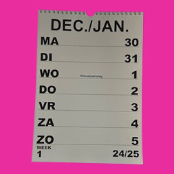 Grootletter weekkalender A4 2025, weekkalender met grote letters en cijfers
