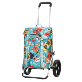 Boodschappenwagen met grote 3-spaken wielen, Royal Shopper Basil Bloom blauw