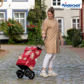 Boodschappenwagen met 4 wielen, ook om te duwen, Quattro Shopper Signe Rood