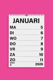 Grootletter weekkalender A4 2026, weekkalender met grote letters en cijfers