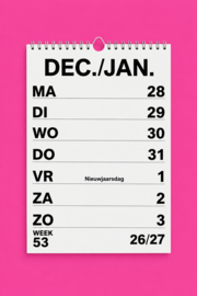Grootletter weekkalender A4 2027, weekkalender met grote letters en cijfers