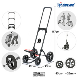 Boodschappenwagen met 4 wielen, ook om te duwen, Quattro Shopper Hera Rood of Zwart