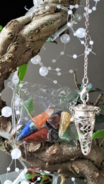Pendel ohm verzilverd met 7 chakra edelstenen