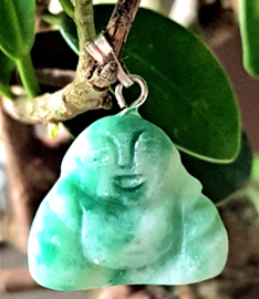 Jade groen/wit boeddha edelsteenhanger 17 x 20mm
