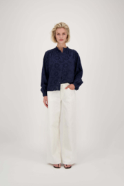 ZUSSS BLOUSE LANGE MOUW STRUCTUUR BLOEM DONKERBLAUW