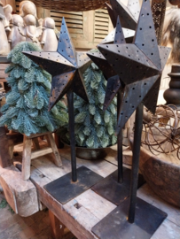 Metalen Ster " Kushi " met waxinehouder > staand op voet , zwart oldlook > 30 cm