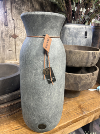 Vase Leather Rope Luxury Majestic Grey L > d18 x h43 cm