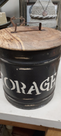 Opbergblik " STORAGE "  XL, houten deksel