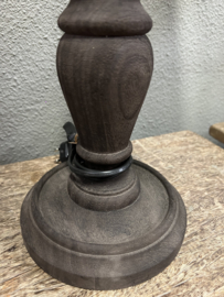 set > lampvoet dark brown hout h 55 & kap naturel linnen 30.25.15 cm