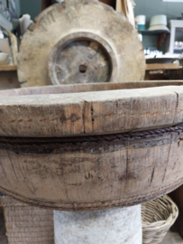 Oud houten Olijfbak - origineel -  Ø 65 cm  > 4)