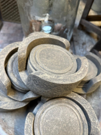 Onderzetters hout > set 6 st in houder  Ø 16 x h 6 cm