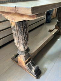 Oud houten Sidetable met sierlijk, stoer onderstel 119 cm > B
