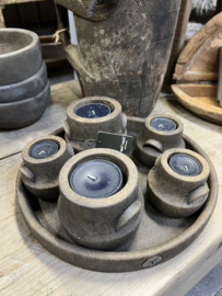 Amazing set of 5 tealightcups on Plate, Maj Brown L