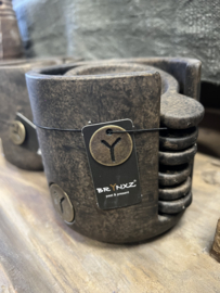 Set of 6 cups in Holder Maj. Brown  d12 x h 12 cm