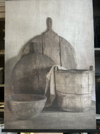 Linnen Wanddoek met latjes “ in de keuken “ 90x60 cm