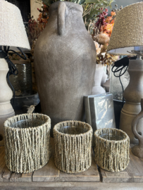 set/3 glas windlichten " touw " 10-12-14 cm