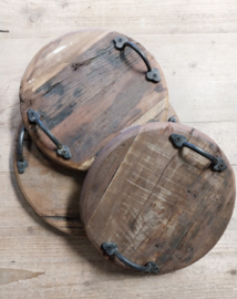 Oud houten serveertray / snijplank Ø 26 cm