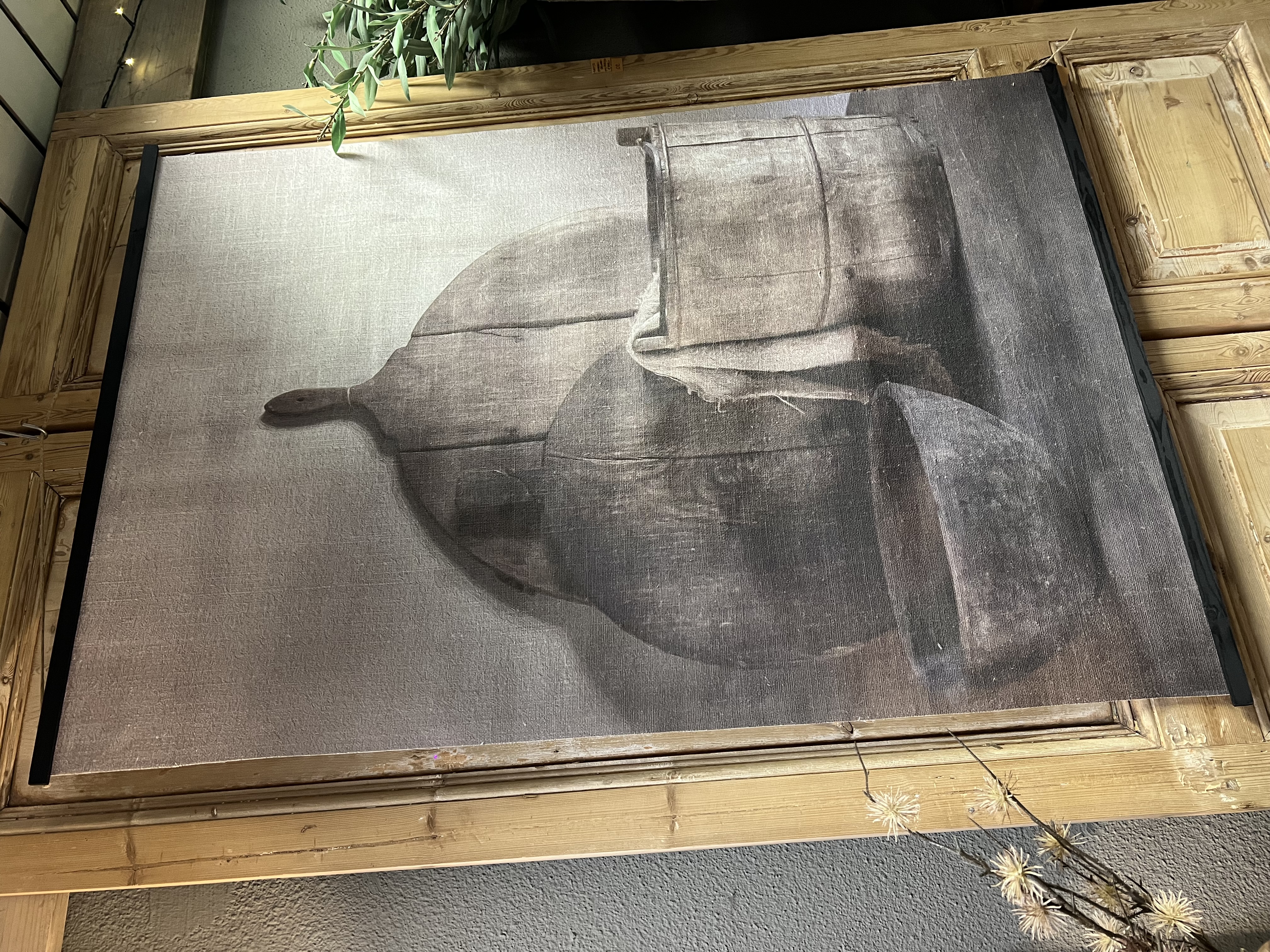 Linnen wanddoek : " in de keuken "  120 x 85 cm