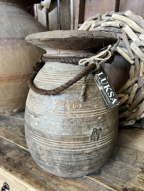 Nepalese kruik/pot met origineel touw + dop h 30 cm