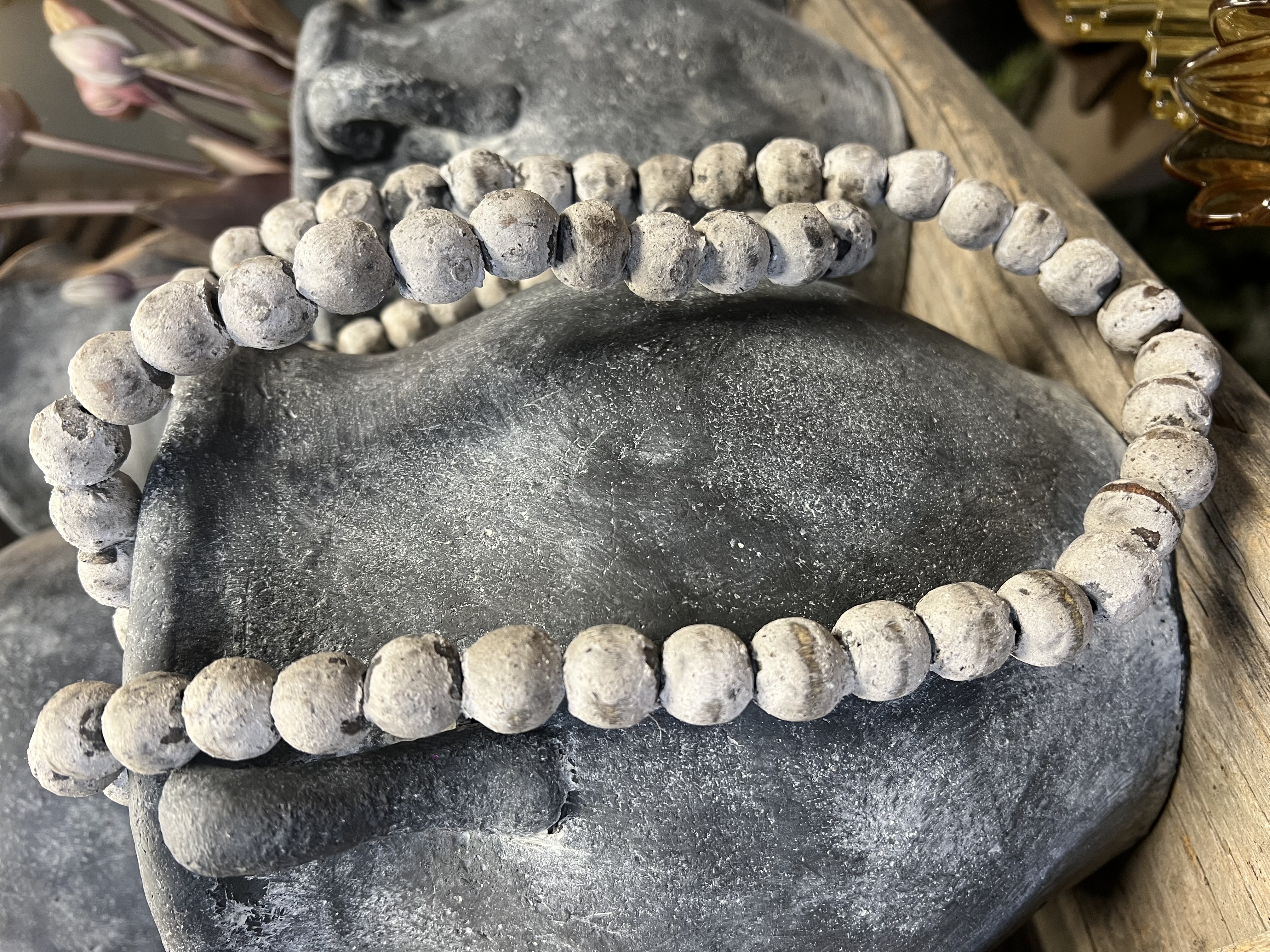 Houten kralenketting > L  Grey