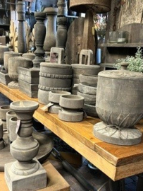 Houten Pot met Deksel en  " Handle " h 35 x Ø 20 cm