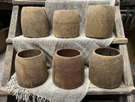 Oud houten Nepal pot h 20 cm